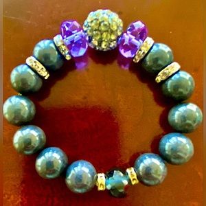 Women’s Natural Dumortierite&Purple Crystals Beads Healing Stretchy Bracelet